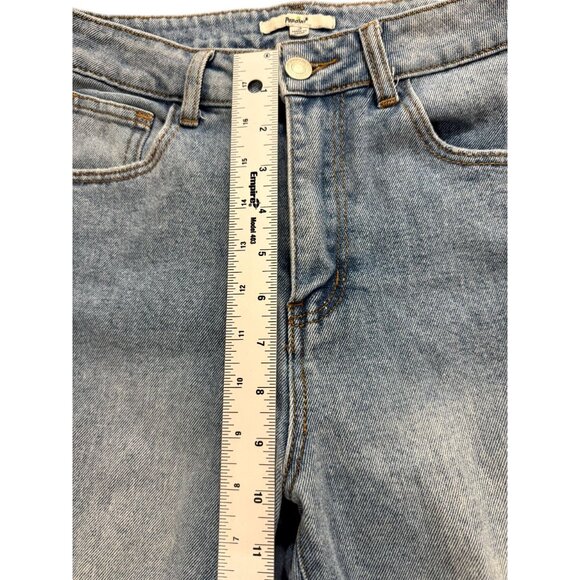 Papaya Flared Jeans Mid Rise Distressed Denim Stretch Medium Wash Blue Size 3 - Picture 9 of 10